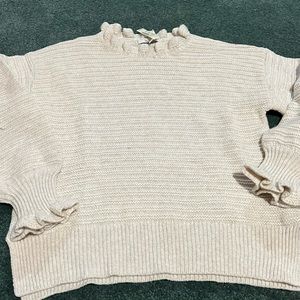 Madewell Cream Ruffle Neck knitted Sweater